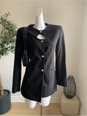 Black Blazer Dress Gold Button Cutout NWT S